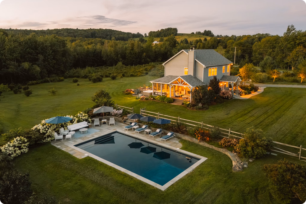 A countryside rental with a pool and outdoor living space